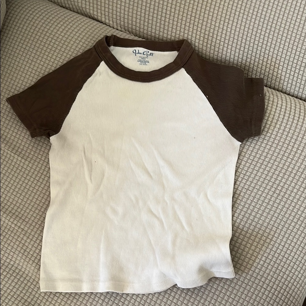 Brandy Melville Brown and Cream Kids Raglan Tee